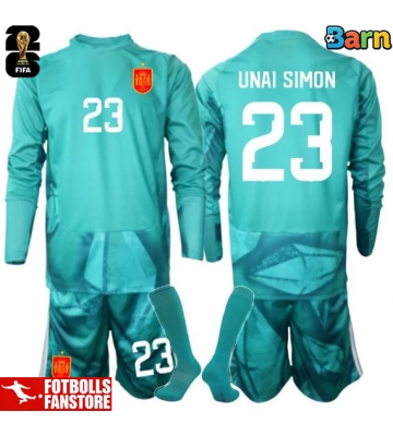 Spanien Unai Simon #23 Målvakt Bortatröja Barn VM 2026 Långärmad (+ Korta byxor)